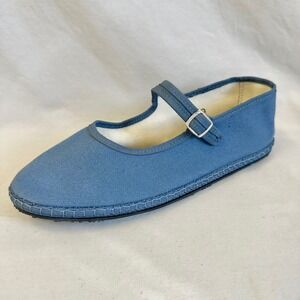 Women's Blue Canvas Mary Jane Flat